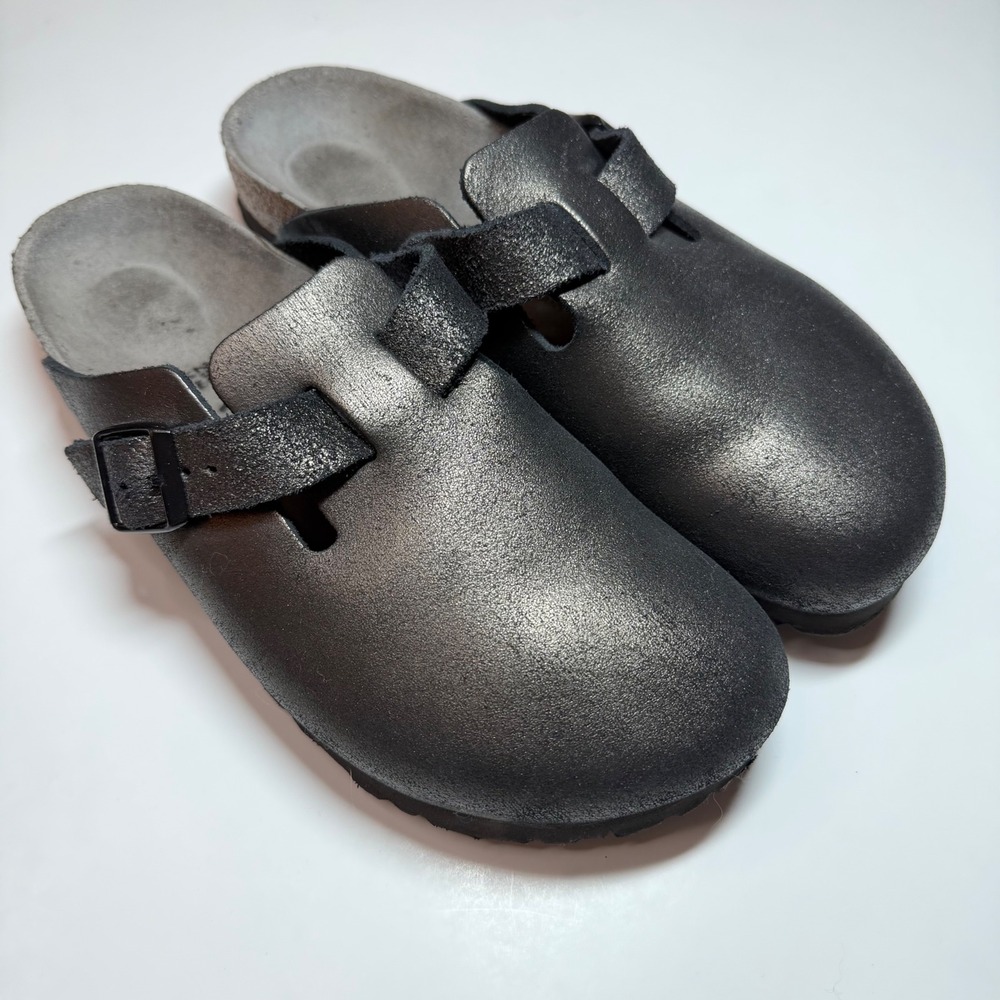 Birkenstock Boston Metallic Bronze Anthracite Leather Clogs Shoes Size 39 L8 M6